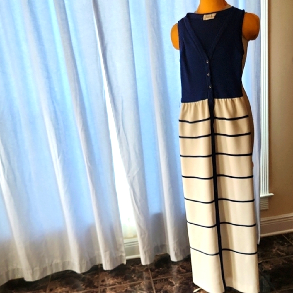 Neiman Marcus Blue Striped Vintage Maxi Dress, Sz XS